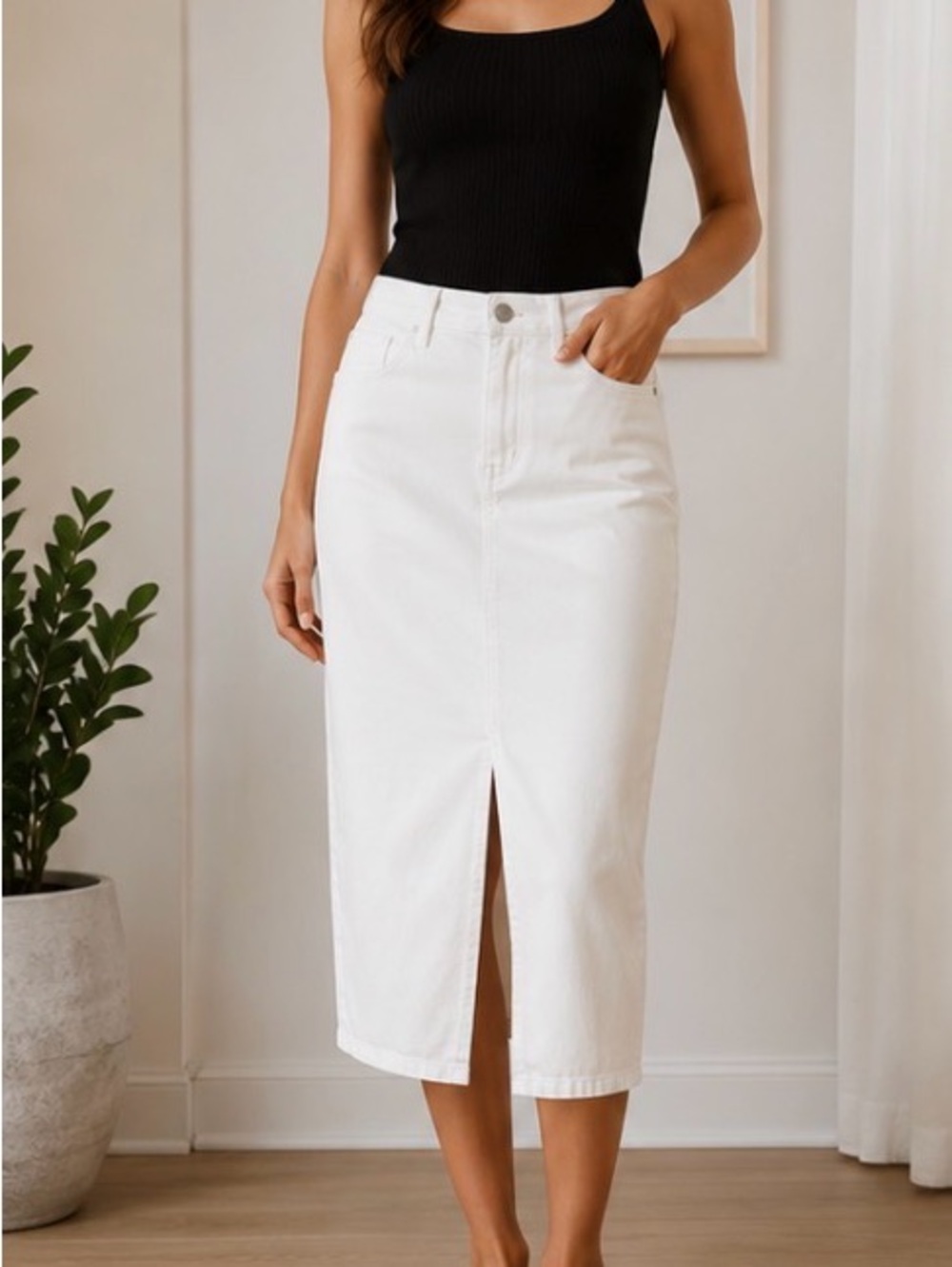 J.Crew White Denim Midi Skirt